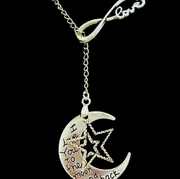 handmade Jewelry - Silver Toned Love Moon Stars Infinity Necklace